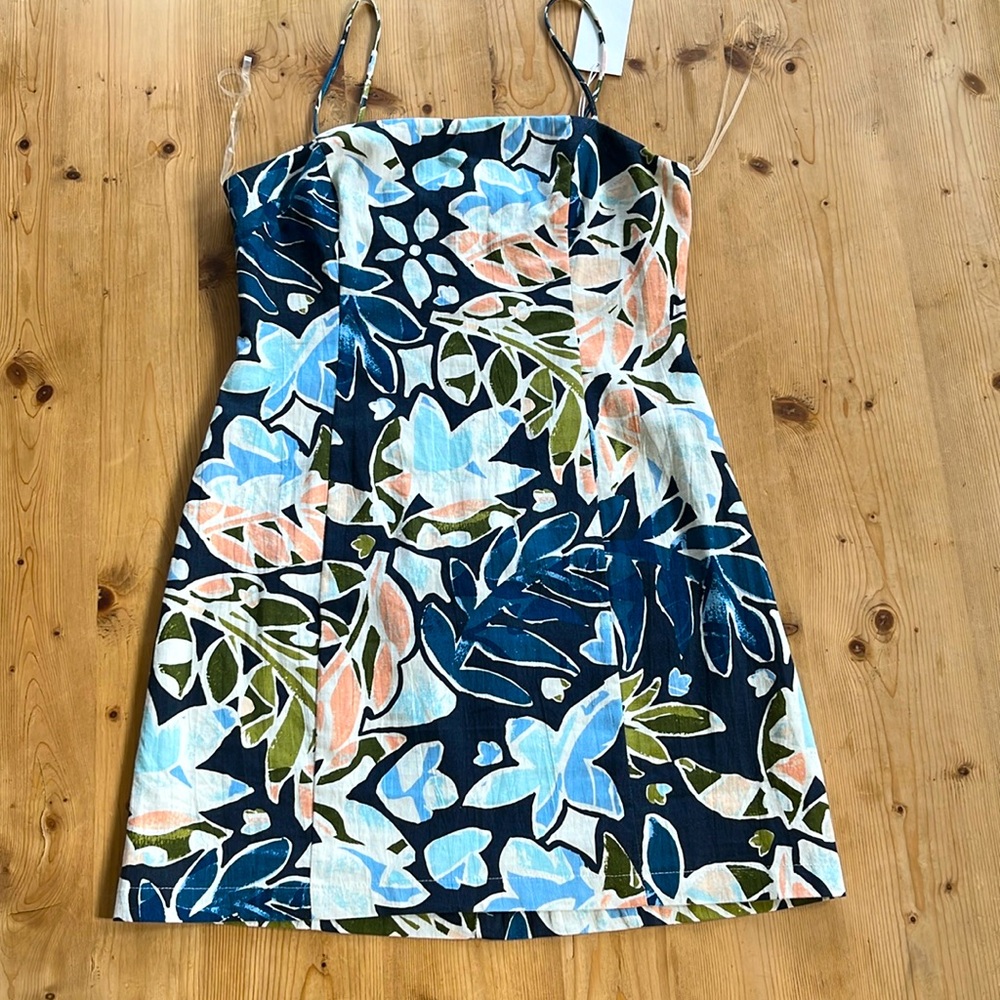 NWT - LUSH Mosaic Ain't So Navy Blue Multi Print Mini Dress, Size M